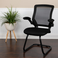 Flash Furniture BL-ZP-8805C-GG Black Mesh Sled Base Side Reception Chair with Flip-Up Arms